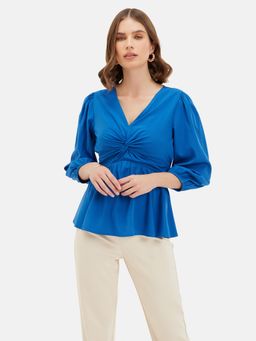 Kazo - Eleanor Blue Solid Peplum Top