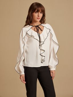 Kazo - Contra White Solid Tie Up Top