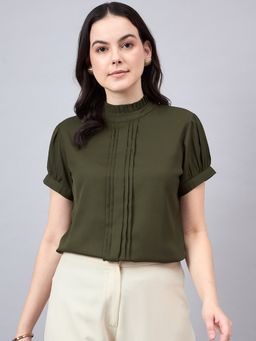 Style Quotient - Women Olive Green Crepe Regular Top