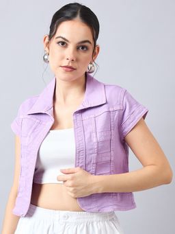 Style Quotient - Women Lavender Open Front Denim Jacket