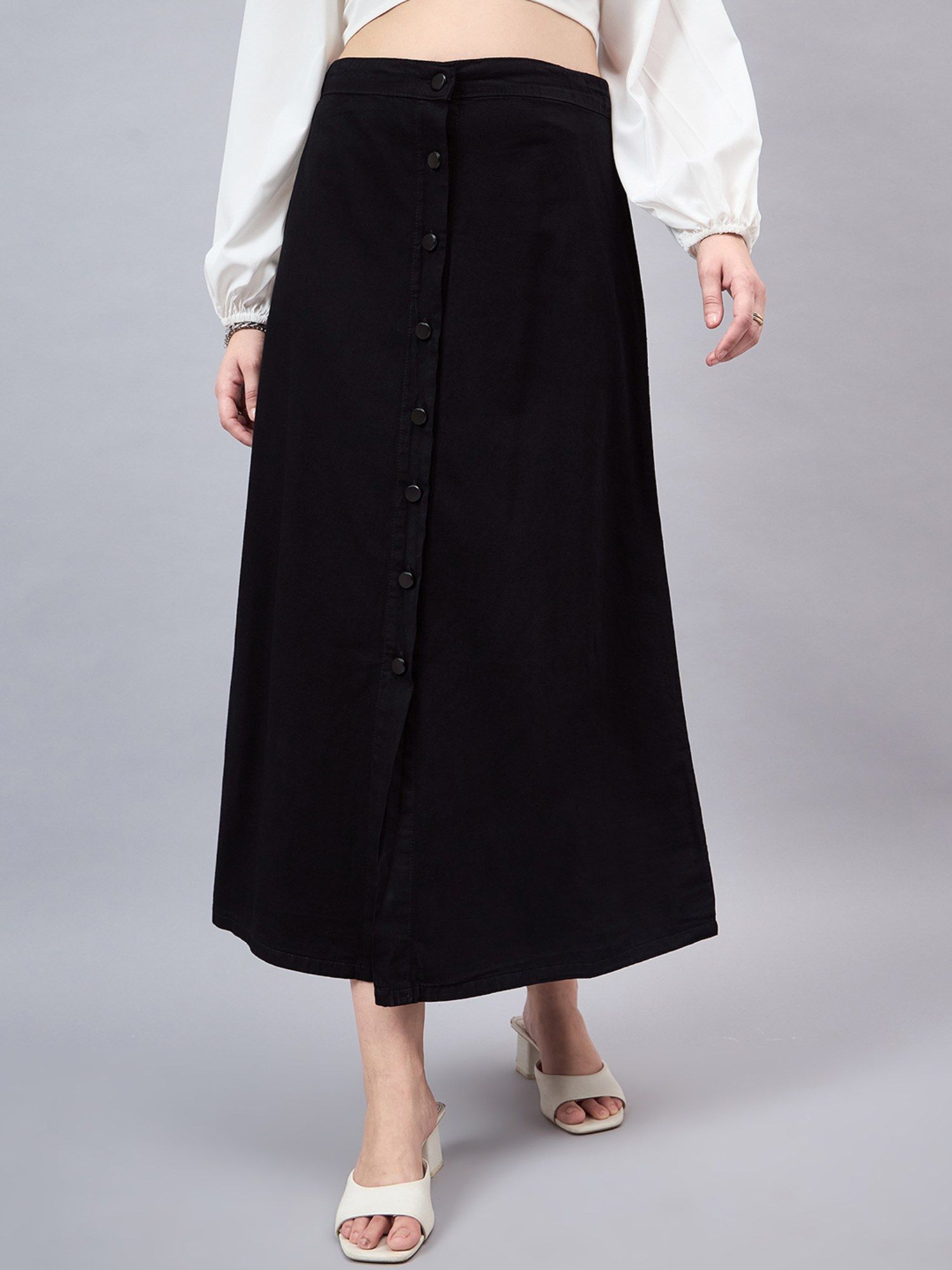 style quotient Women Black A-Line Maxi Denim Skirt-picture-31