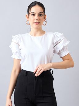 Style Quotient - Women Solid White Polycotton Regular Fit Smart Casual Top