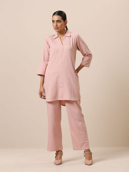 trueBrowns - Cotton Rose Pink Collar Short Co-Ord Set (Set of 2)