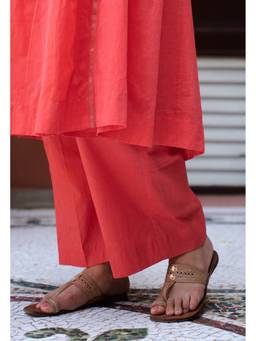 The Indian Ethnic Co. - Yashi Scarlet Orange Solid Cotton Flex Pant