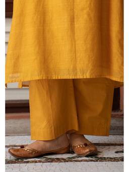 The Indian Ethnic Co. - Yashi Mustard Solid Cotton Flex Pant