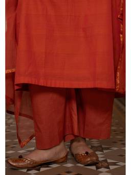 The Indian Ethnic Co. - Yashi Orange Solid Cotton Flex Pant