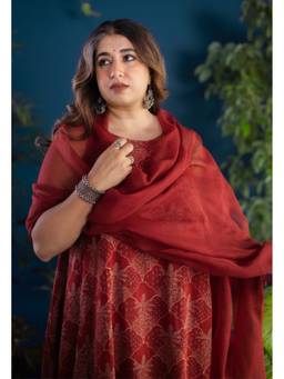 The Indian Ethnic Co. - Red Solid Kota Doria Cotton Dupatta
