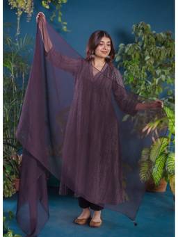 The Indian Ethnic Co. - Purple Solid Kota Doria Cotton Dupatta