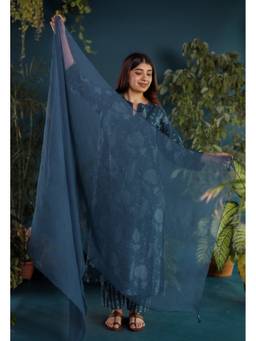 The Indian Ethnic Co. - Blue Solid Kota Doria Cotton Dupatta