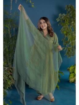 The Indian Ethnic Co. - Green Solid Kota Doria Cotton Dupatta