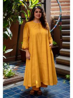 The Indian Ethnic Co. - Sujata Mustard Mangalgiri Cotton Kali Kurta
