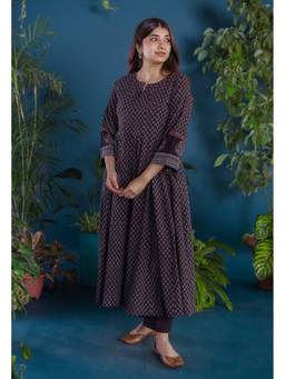 The Indian Ethnic Co. - Meyara Black Ajrakh Cotton Kali Kurta