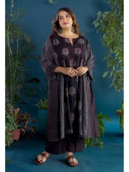 The Indian Ethnic Co. - Garima Black Ajrakh Cotton Jhabbha Kali Kurta
