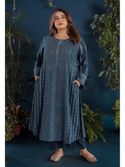 The Indian Ethnic Co. - Hitika Blue Ajrakh Cotton Kali Kurta