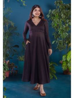 The Indian Ethnic Co. - Zima Brown Solid Mul A Line Kurta