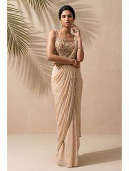 ANEESH AGARWAAL - Cream Pre-Draped Saree with Minakari Corset