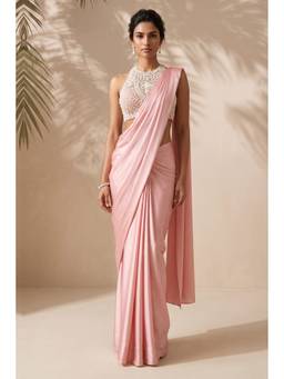 ANEESH AGARWAAL - Pink Pre-Stitched Saree with Embroidered Stitched Blouse