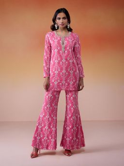 Gajra Gang - Bonjour Baegum Coral Georgette Embroidered Co-ord GGBBCS03 (Set of 2)