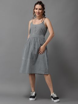 SHOWOFF - Womens Shoulder Straps Black A-line Printed Dress