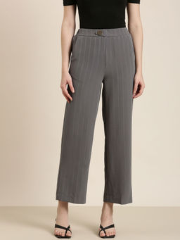SHOWOFF - Womens Loose Fit Striped Grey Formal Trouser