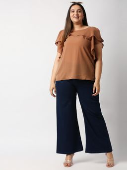 High Star - Women Plus Size Navy Blue Wide Leg High-rise Stretchable Jeans
