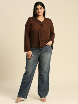 High Star - Women Plus Size Comfort Wide Leg Pure Cotton High-Rise Heavy Fade Jeans