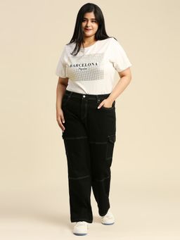 High Star - Women Plus Size Comfort Wide Leg High-Rise Stretchable Cargo Jeans