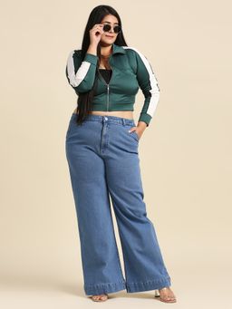 High Star - Women Blue Wide Leg High-rise Stretchable Jeans