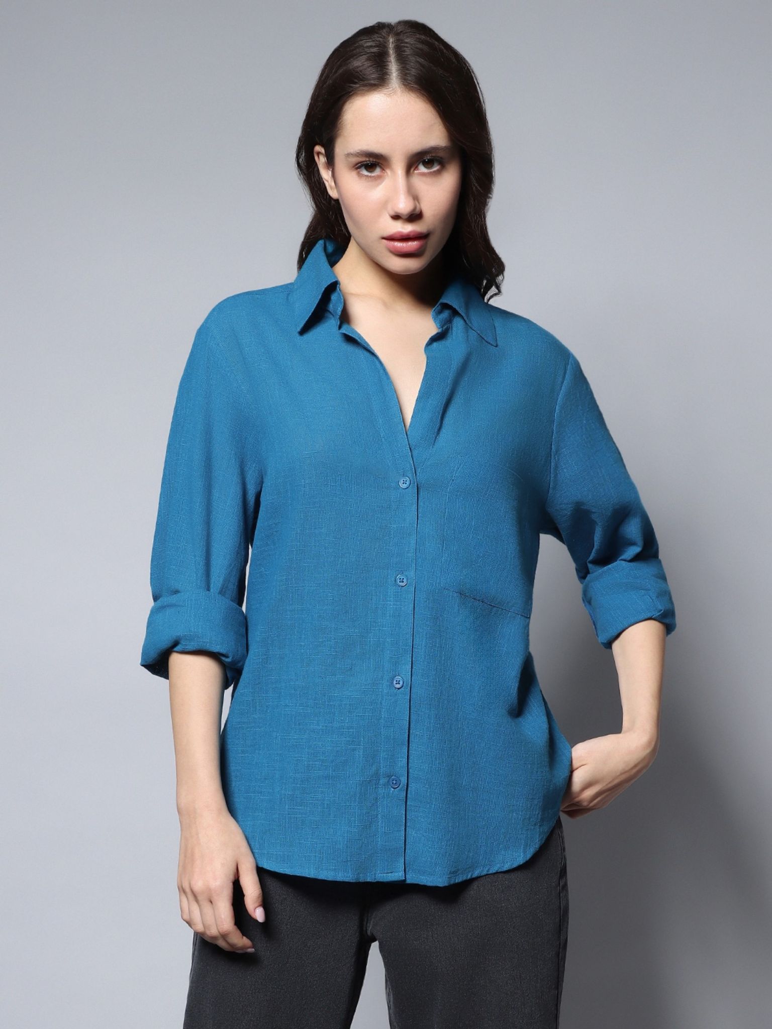 Women Oversize Size Shirt Solid Long Sleeves Oversized Casual Shirt