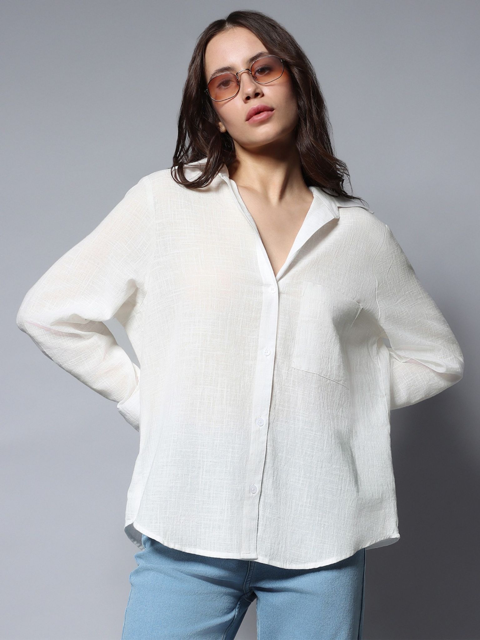 Women Long Sleeves Solid Oversized Casual Shirt