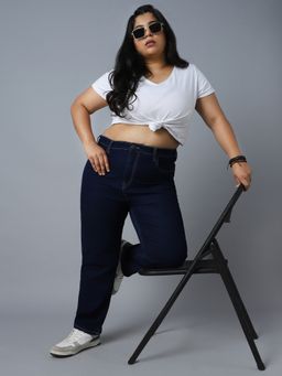 High Star - Women Plus Size Straight Fit High-Rise Clean Look Stretchable Jeans