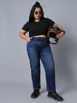 High Star - Women Plus Size Straight Fit High-Rise Clean Look Stretchable Jeans