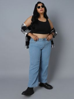 High Star - Women Plus Size Dad Fit High-Rise Clean Look Stretchable Jeans