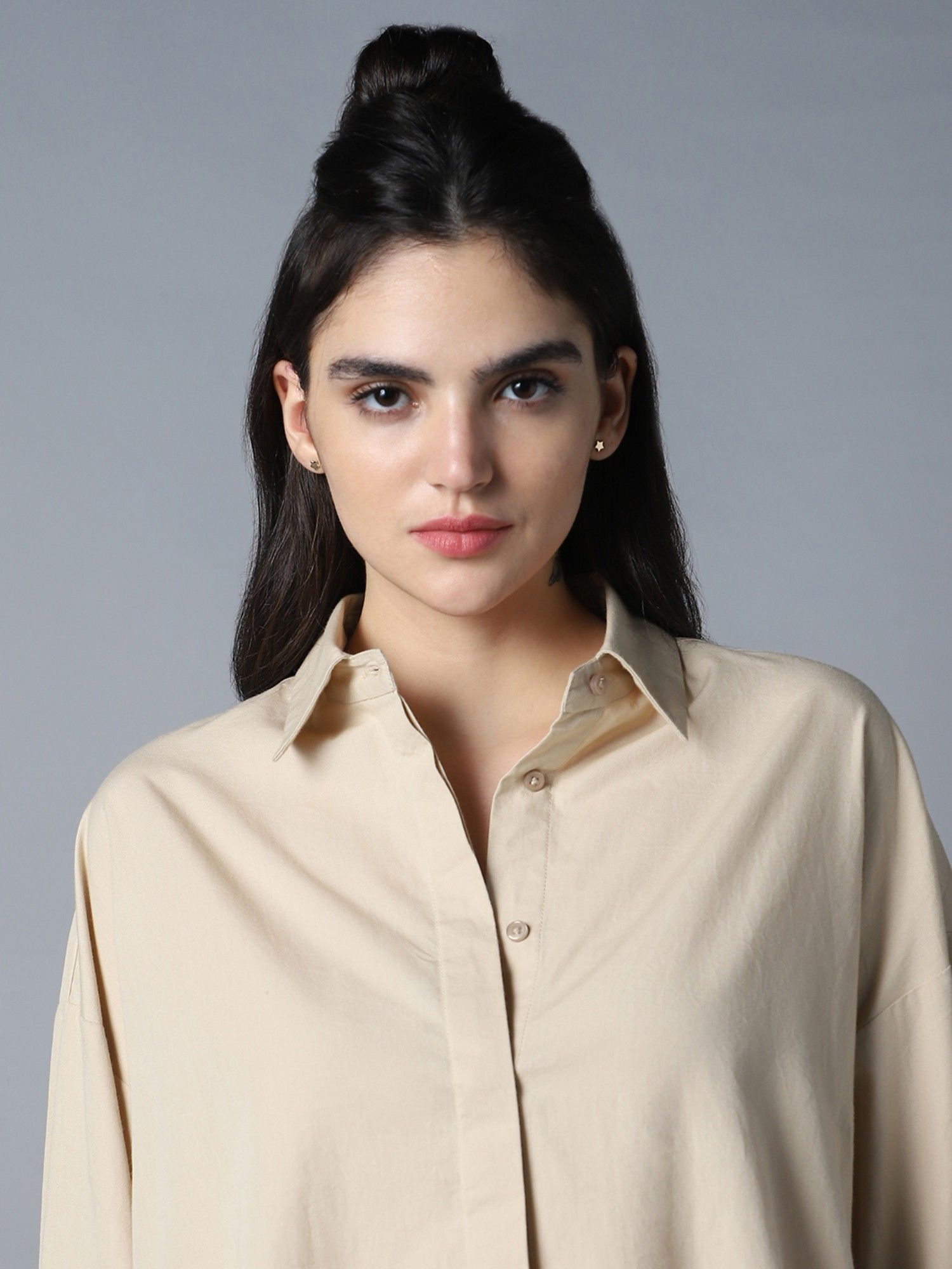 Buy High Star Relaxed Oversized Spread Collar Long Sleeve Cotton
