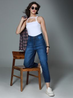 High Star - Women Carrot Fit High-Rise Clean Look Light Fade Cotton Jeans