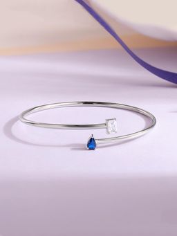 Ornate Jewels - 925 Silver Pear Blue Sapphire Toi Et Moi Flexible Bangle For Women And Girls