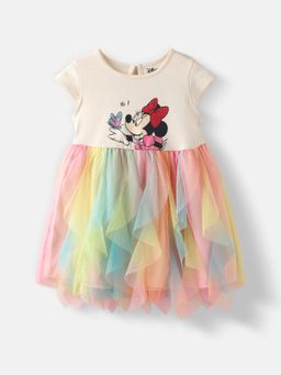 Nautinati - Girls Cotton Mesh Minnie Mouse Printed Frock