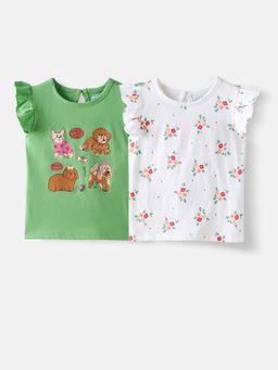 Nautinati - Girls Single Jersey Cotton Printed Tops (Pack of 2)