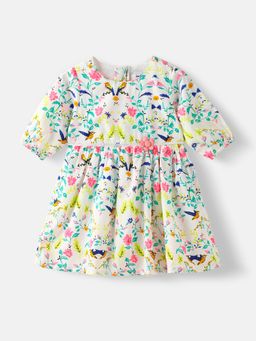 Nautinati - Girls Floral Printed Knee Length Dress Multi-Color