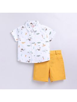 Snuggly Monkey - Dino Print Top with Shorts White (Set of 2)