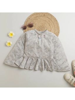 TINY GIRL - Full Sleeves Leaves Self Textured Floral Embellished Top