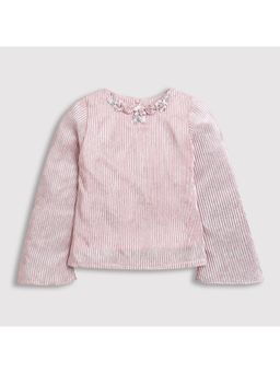 TINY GIRL - Full Sleeves Shimmer & Floral Detailed Top - Peach