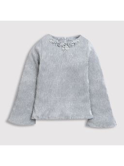 TINY GIRL - Full Sleeves Shimmer & Floral Detailed Top - Silver