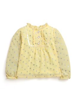 TINY GIRL - Foil Print Ruffle Neck Yellow Top