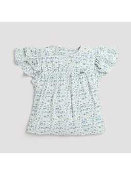 TINY GIRL - Floral Printed Round Neck Green Top