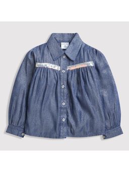 TINY GIRL - Blue Sequin Embellished Cuffed Sleeve Shirt