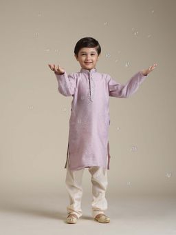 Manyavar - Purple Self Design Kurta & Pyjama (Set of 2)