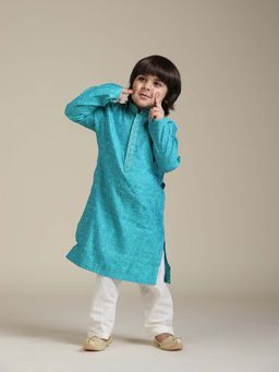 Manyavar - Blue Self Design Kurta & Pyjama (Set of 2)