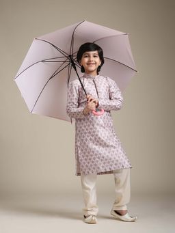 Manyavar - Lavender Art Silk Printed Kurta & Pyjama (Set of 2)