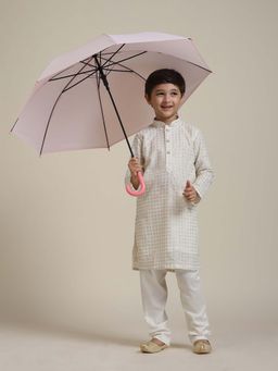 Manyavar - White Georgette Thread Work Kurta & Pyjama (Set of 2)